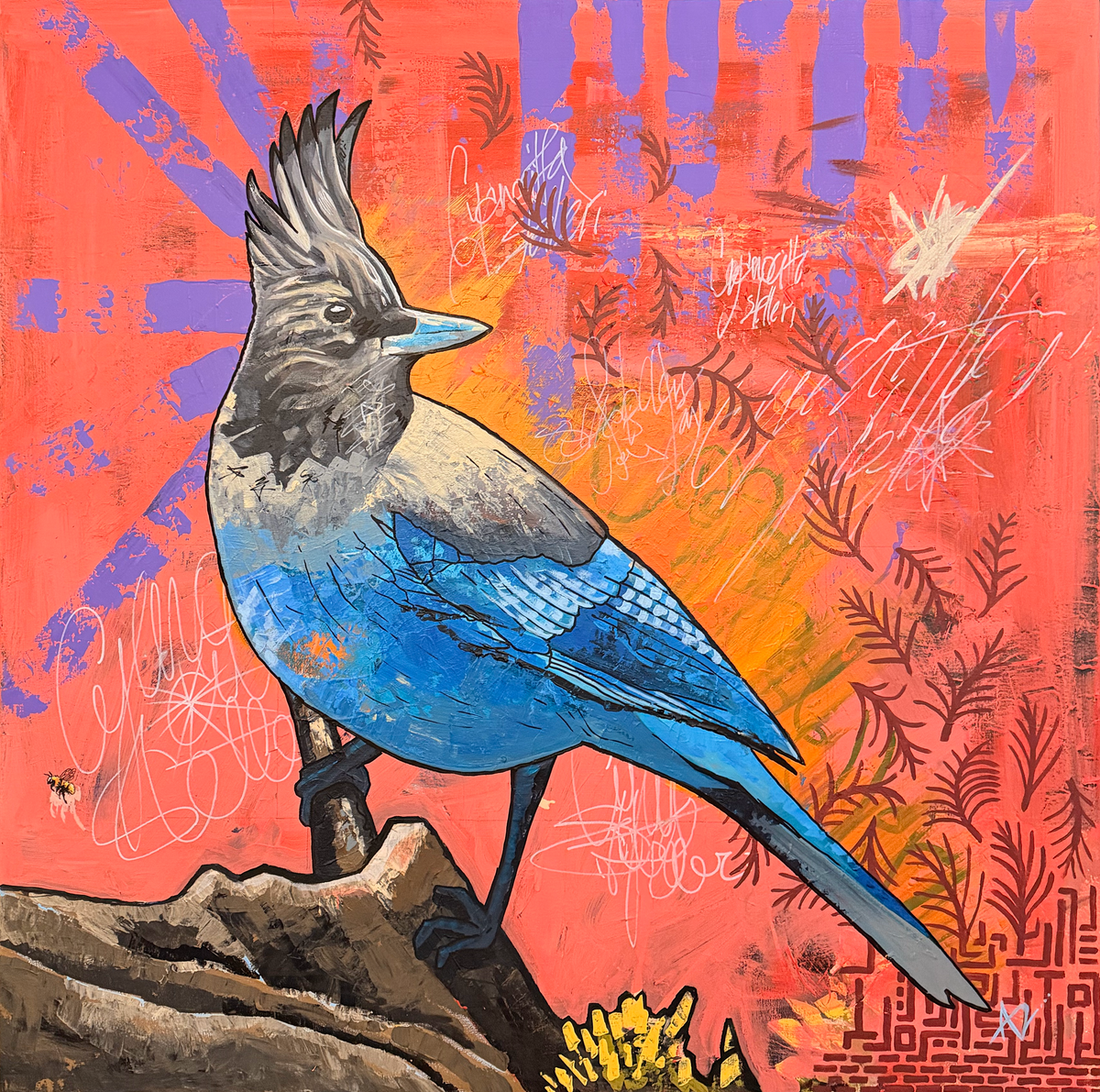 Stellers Jay and Bumble Bee